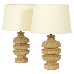 Pair of Ringed Coral Stone Lamps, France 1960's