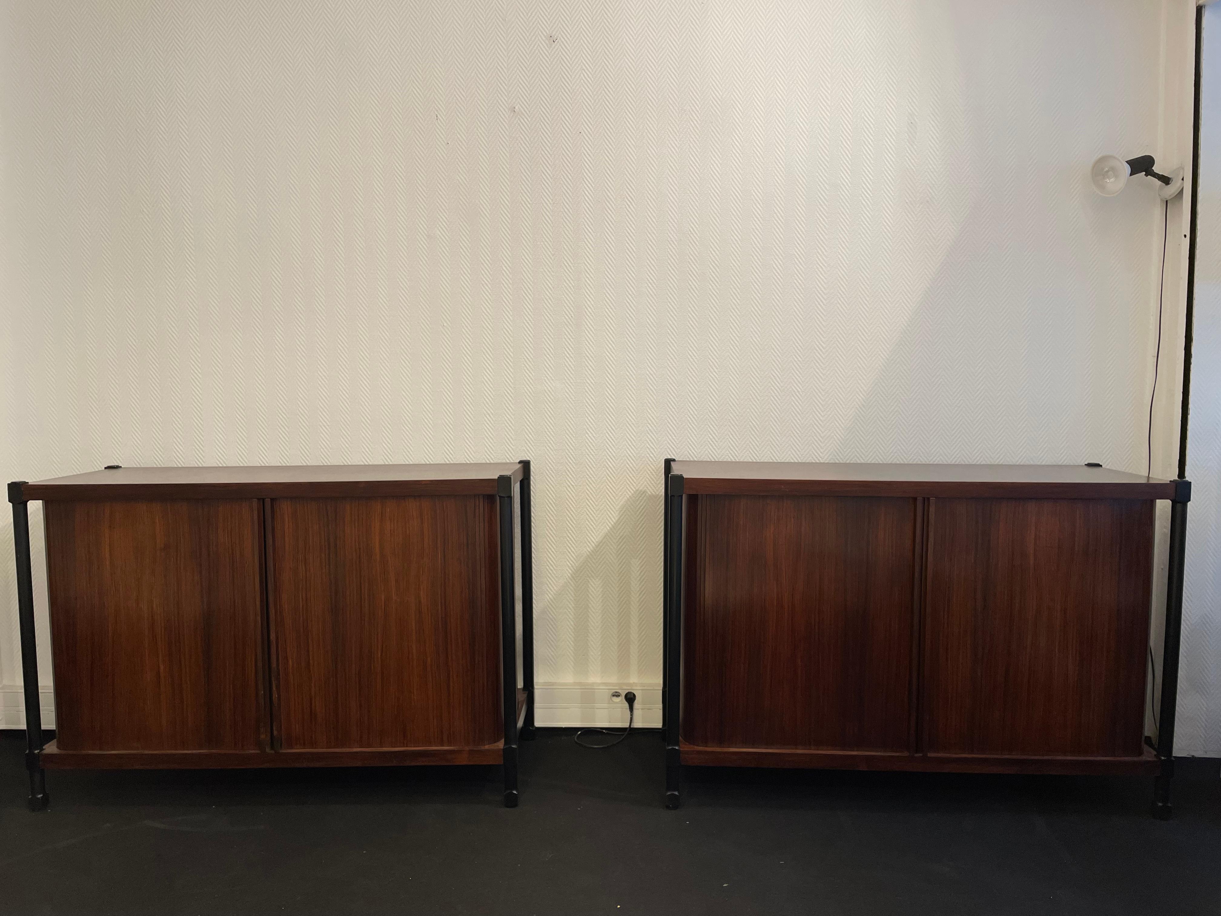 pair of rio rosewood sideboards with sliding doors.