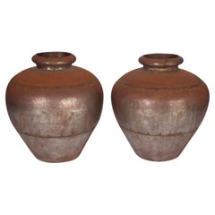 Vintage Pair of Riveted Iron Floor Vases