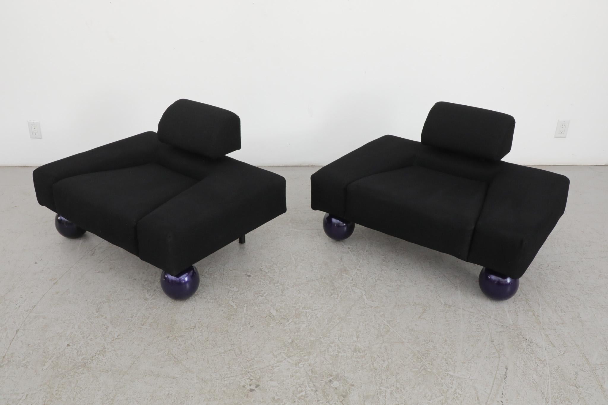 Metal Pair of Rob Eckhardt 'Pouffe Garni' Lounge chairs for Pastoe, 1986 For Sale