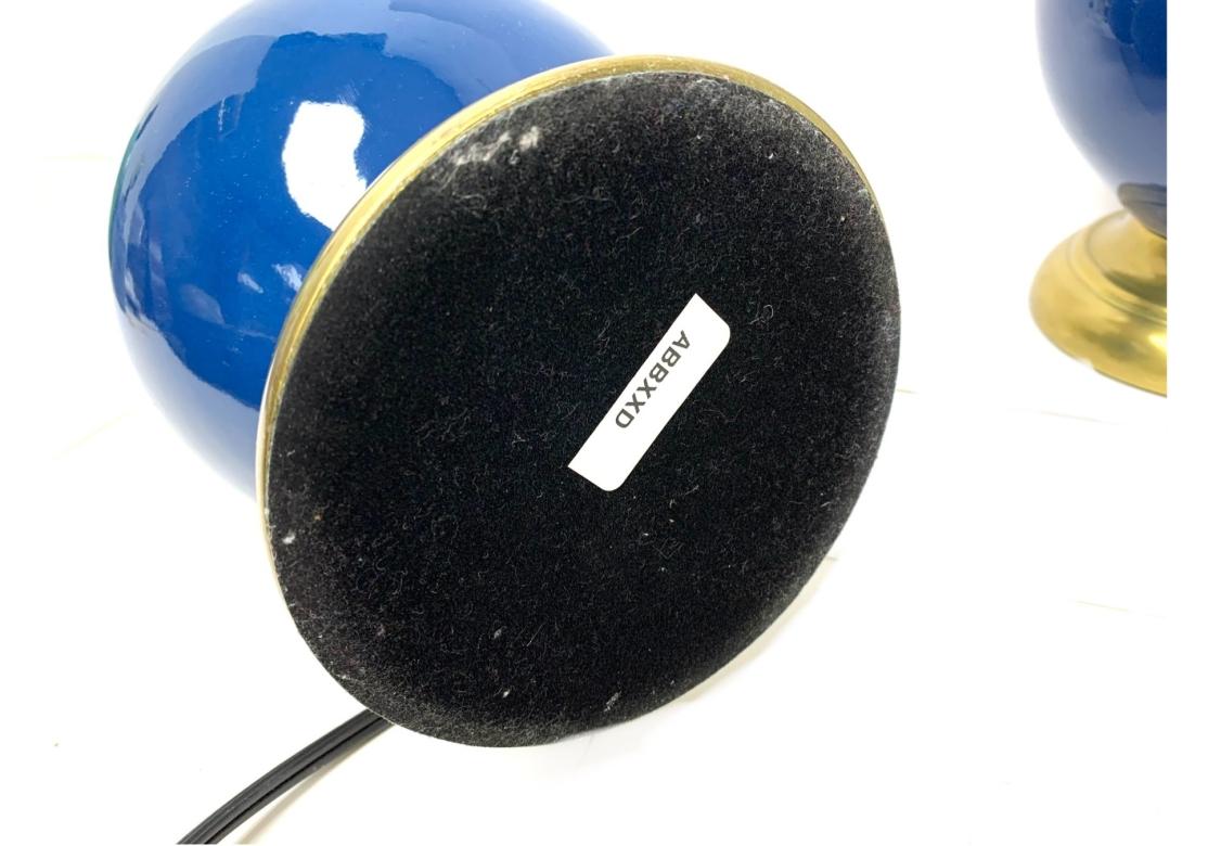 Pareja De Lámparas De Mesa De Cerámica Azul De Doble Calabaza Robert Abbey en venta 1