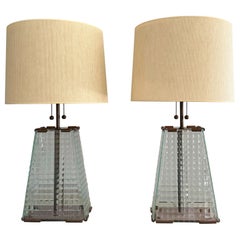 Pair Of Robert Altman Textured Glass Lamps