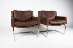 Paire de fauteuils en cuir Brown du milieu du siècle de Robert Haussmann & De Sede DS-201