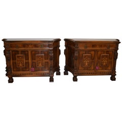 Pair of Robert Irwin Consoles Commodes Black Walnut Italian Renaissance Style