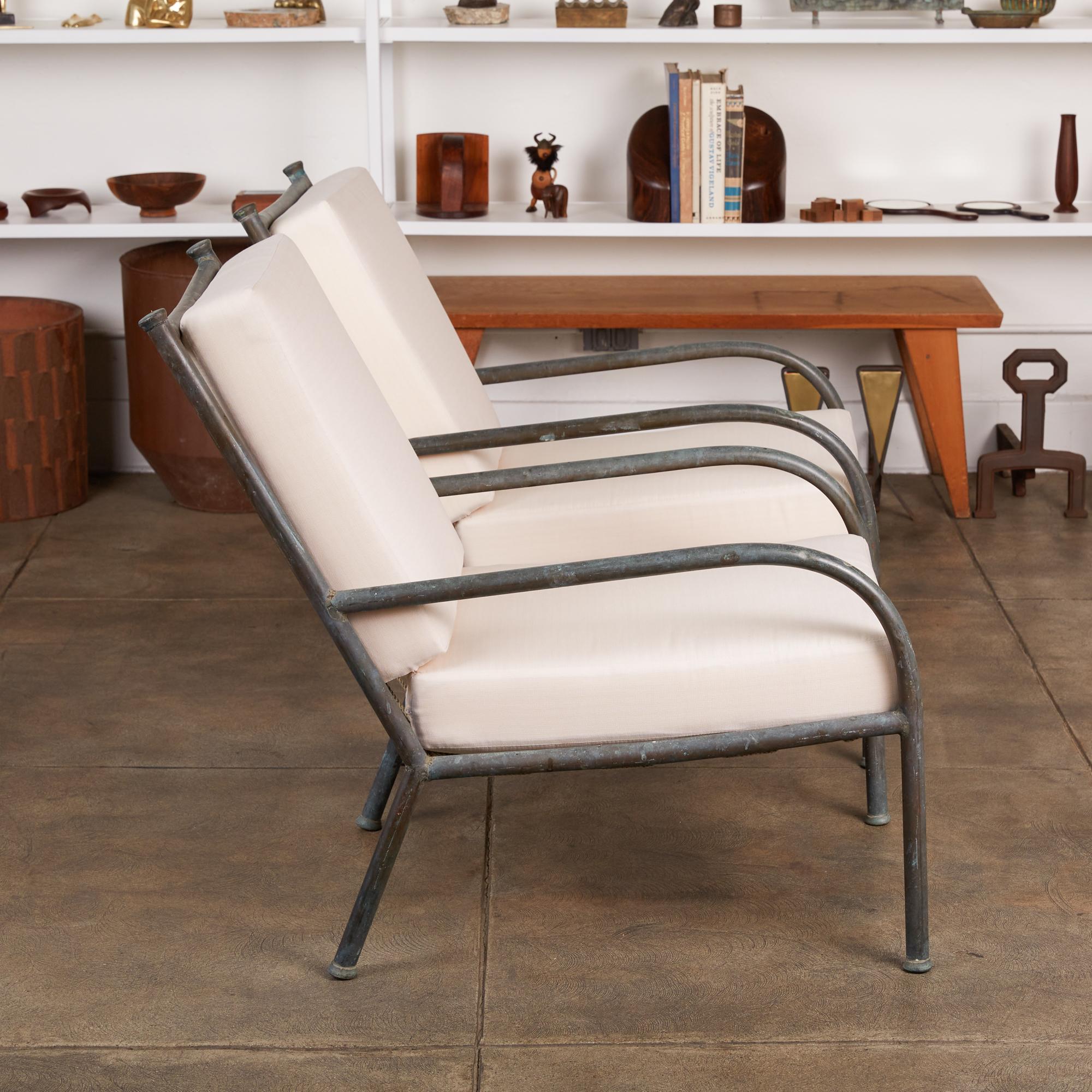 Mid-Century Modern Pair of Robert Lewis Bronze Patio Lounge Chairs