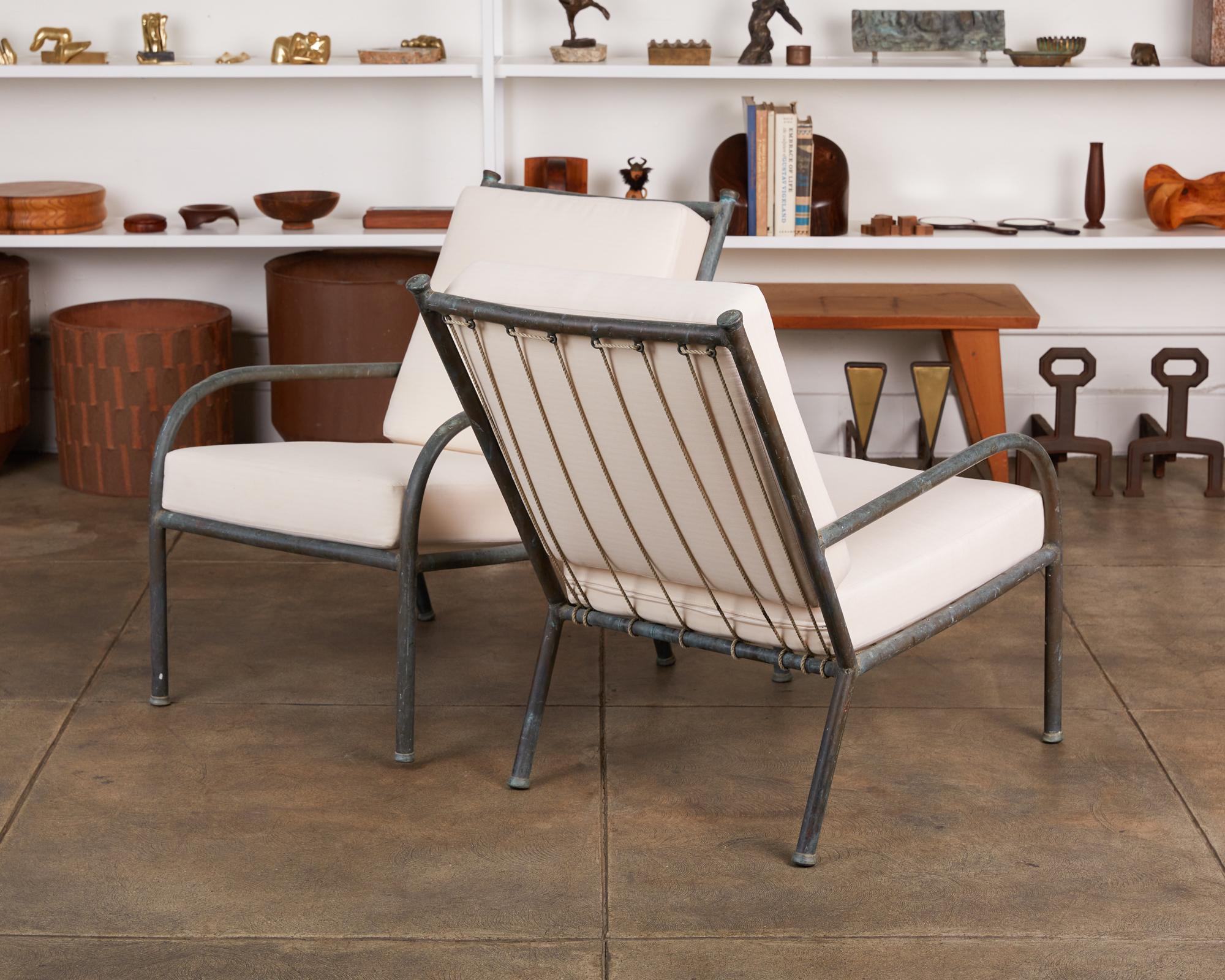 American Pair of Robert Lewis Bronze Patio Lounge Chairs