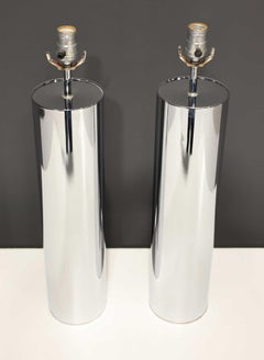 Pair of Robert Sonneman for Kovacs Minimalist Chrome Lamps with Black Shades