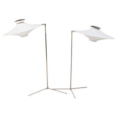 Pair of Robert Sonneman American Metal Floor Lamps W/ Sculptural White Shades
