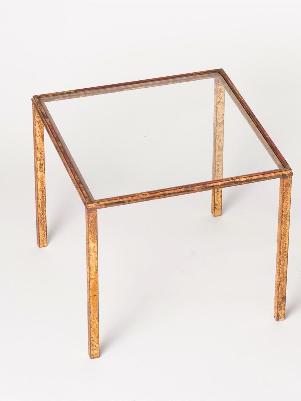 French Pair of Robert Thibier Gold Leaf and Red Patina Side Tables, France, 1960's For Sale