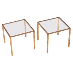 Pair of Robert Thibier Gold Leaf and Red Patina Side Tables, France, 1960's