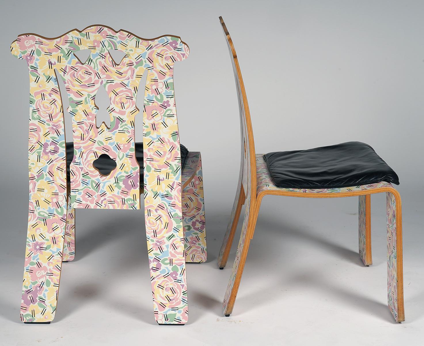 Mid-Century Modern Pair of Robert Venturi for Knoll 'Chippendale' Chair in 'Grandmother' Pattern