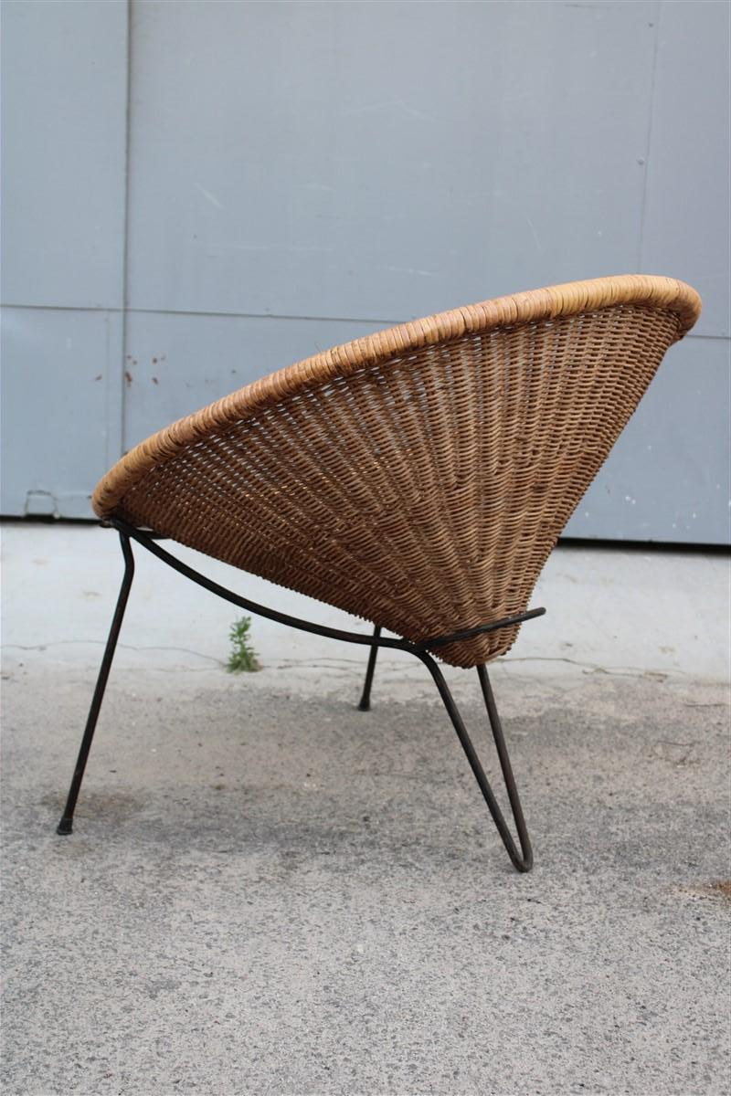 Pair of Roberto Mango Armchairs Italy 1950 Iron and Bamboo Cone Wicker For Sale 4