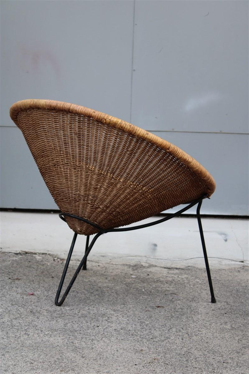 Pair of Roberto Mango Armchairs Italy 1950 Iron and Bamboo Cone Wicker For Sale 8