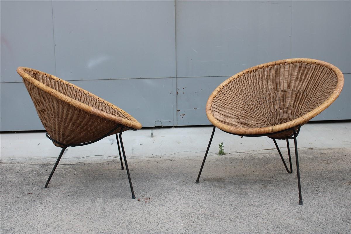 Pair of Roberto Mango Armchairs Italy 1950 Iron and Bamboo Cone Wicker For Sale 9