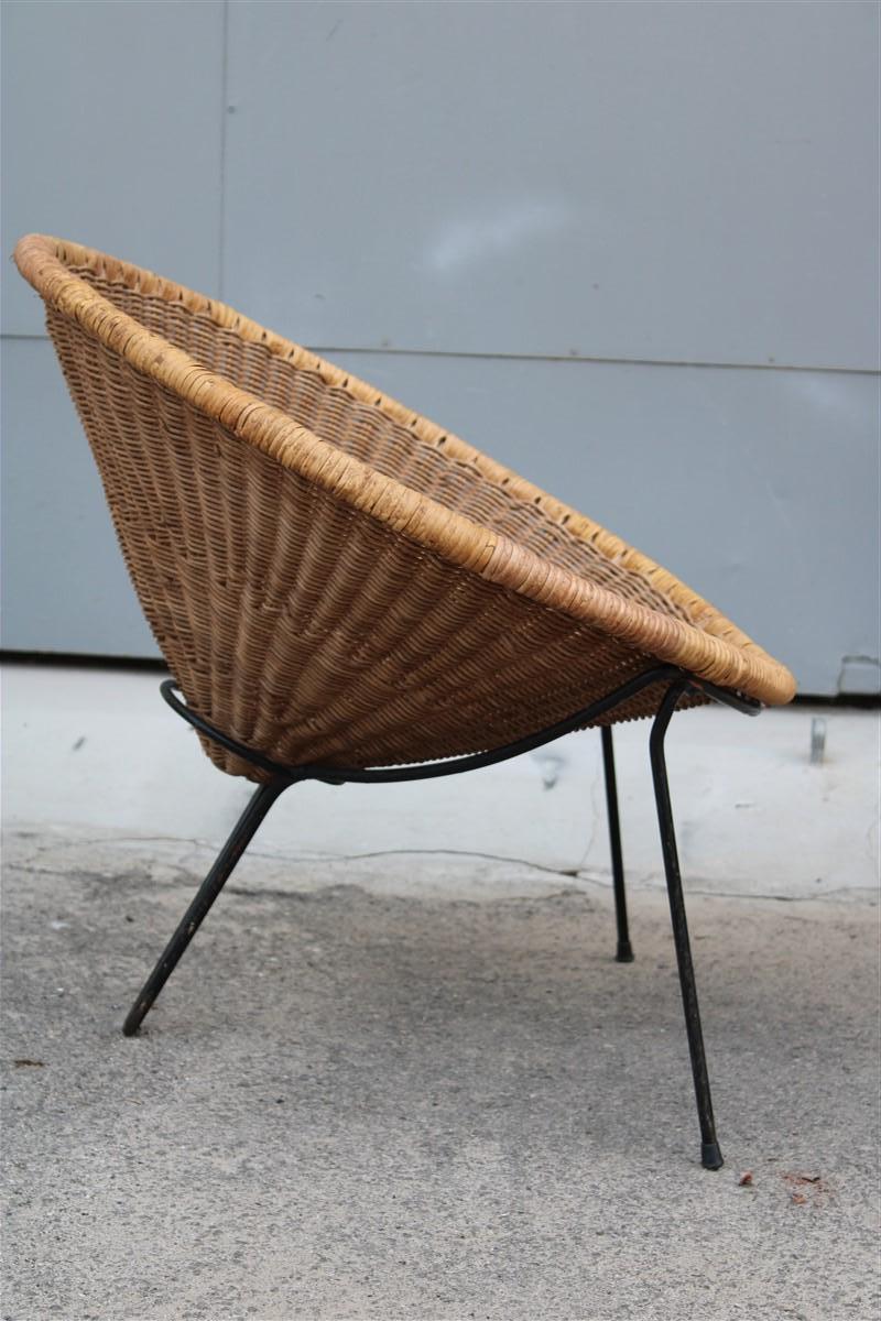 Pair of Roberto Mango Armchairs Italy 1950 Iron and Bamboo Cone Wicker For Sale 10