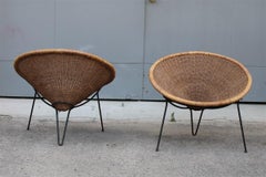 Pair of Roberto Mango Armchairs Italy 1950 Iron and Bamboo Cone Wicker