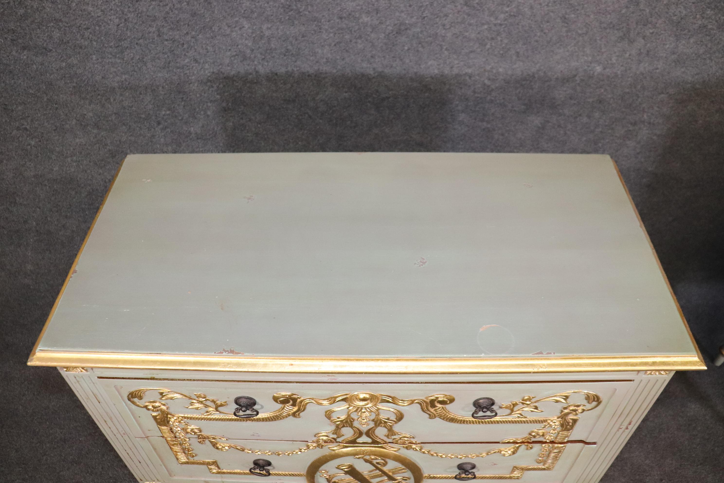 Pair of Robin's Egg Blue and Gilded French Louis XVI Style Distressed Commodes  For Sale 7
