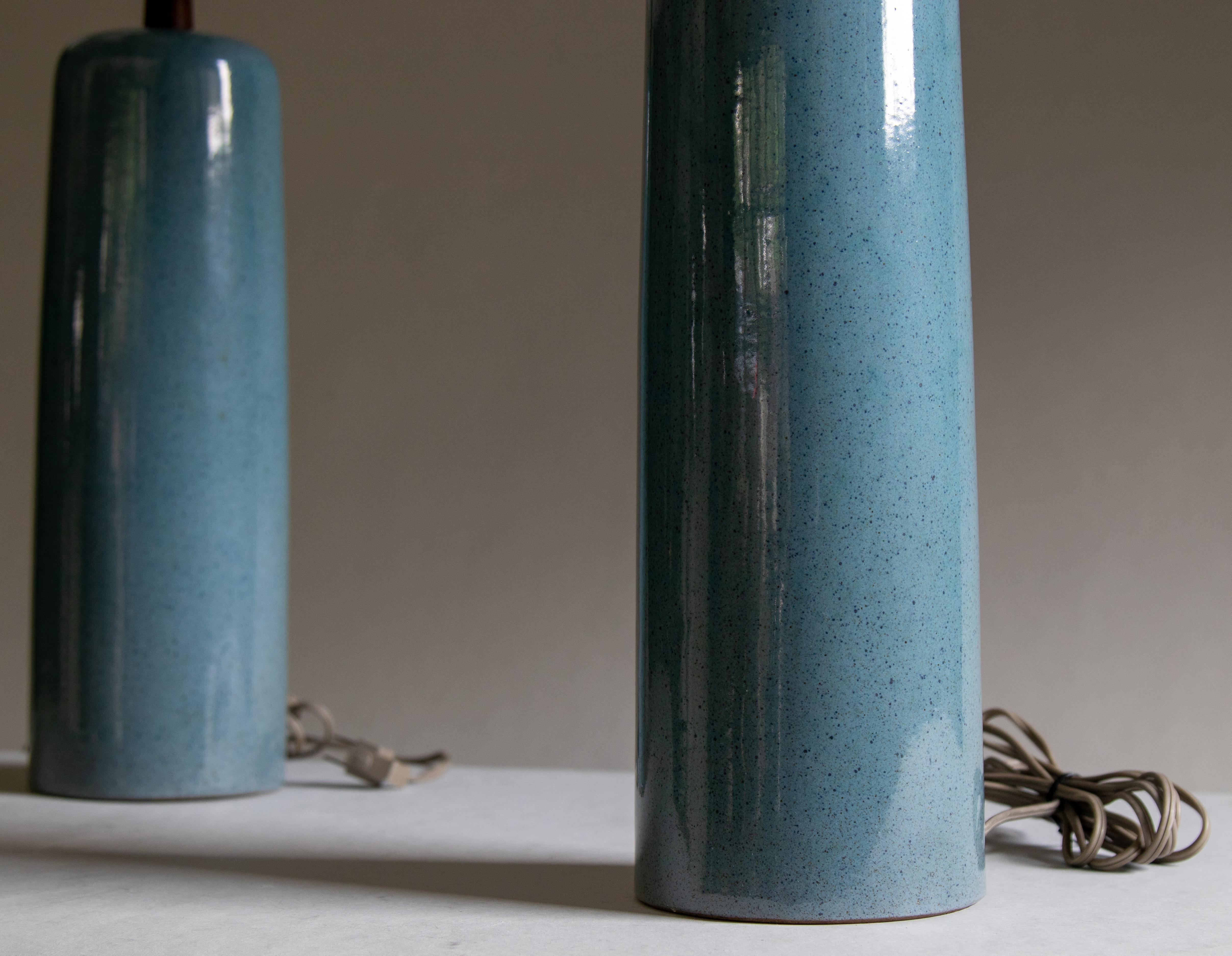 Ceramic Pair of Robins Egg Blue Jane and Gordon Martz Table Lamps M41 Mid Century Modern