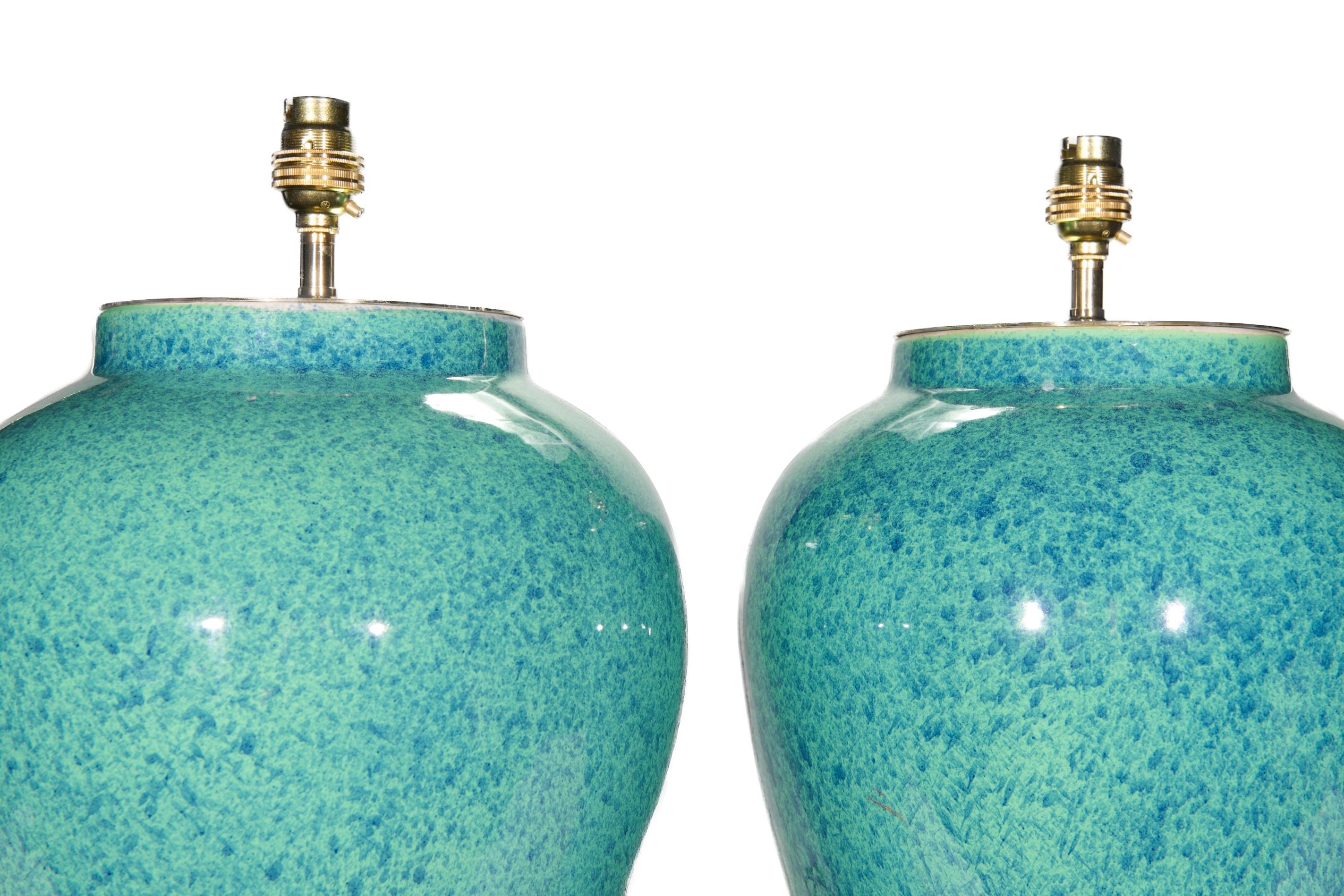 Chinese Pair of Robin's Egg Blue Porcelain Table Lamps For Sale