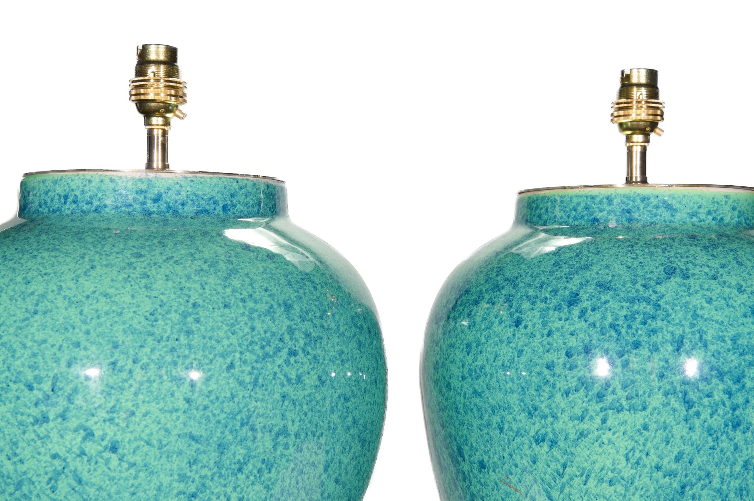 Glazed Pair of Robin's Egg Blue Porcelain Table Lamps For Sale