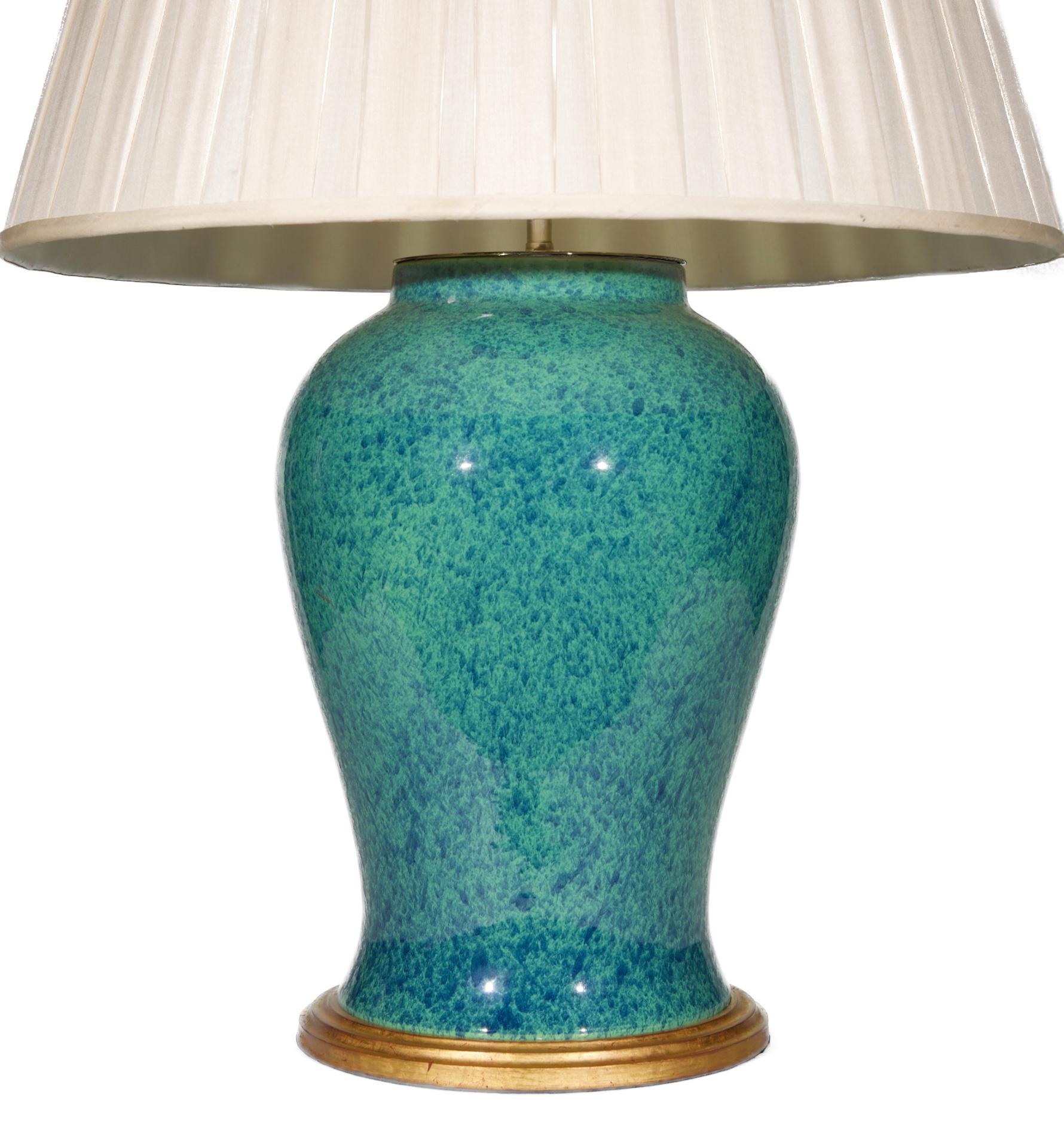 Pair of Robin's Egg Blue Porcelain Table Lamps In Good Condition For Sale In London, GB