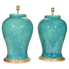 Pair of Robin's Egg Blue Porcelain Table Lamps