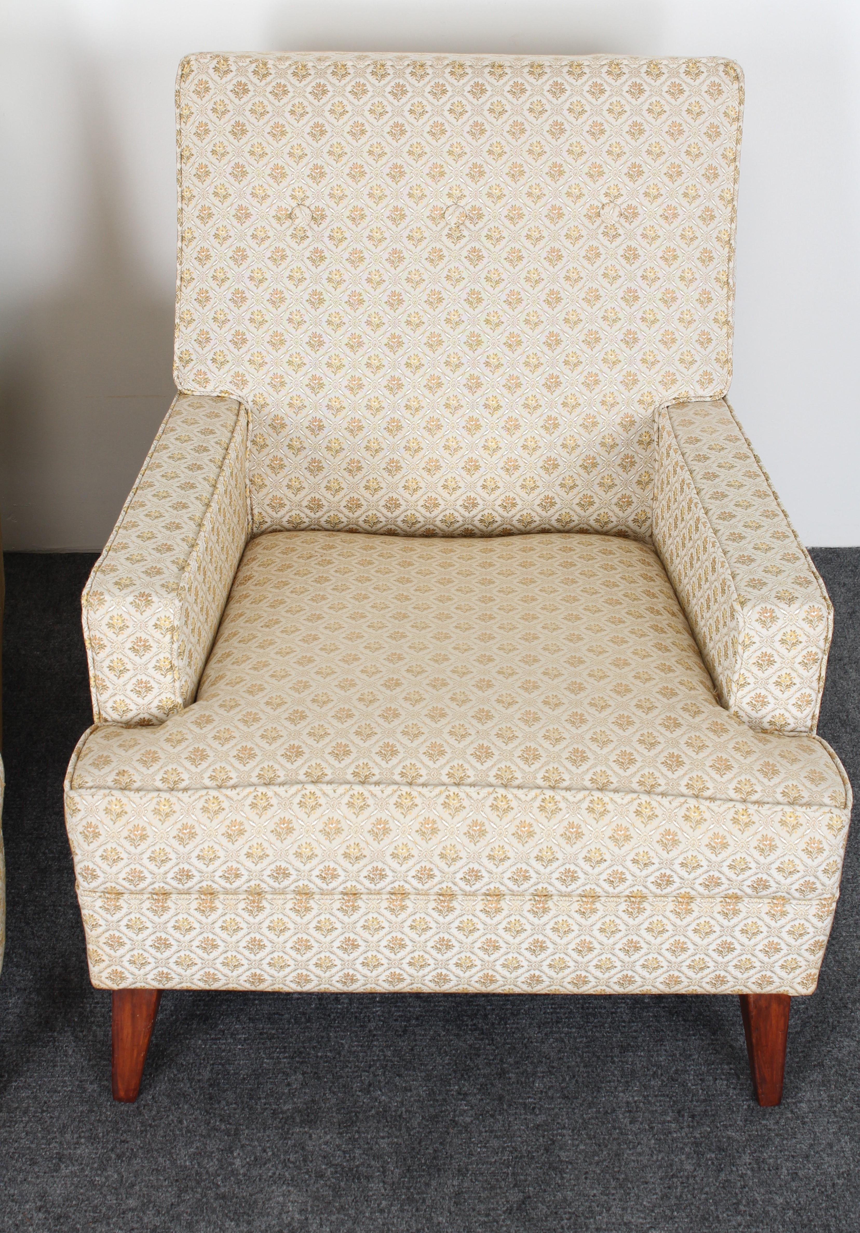 American Pair of Robsjohn Gibbings Style Upholstered Lounge Chairs, 1950s