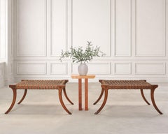 Pair of Robsjohn-Gibbings Style Walnut Klismos Rope Benches