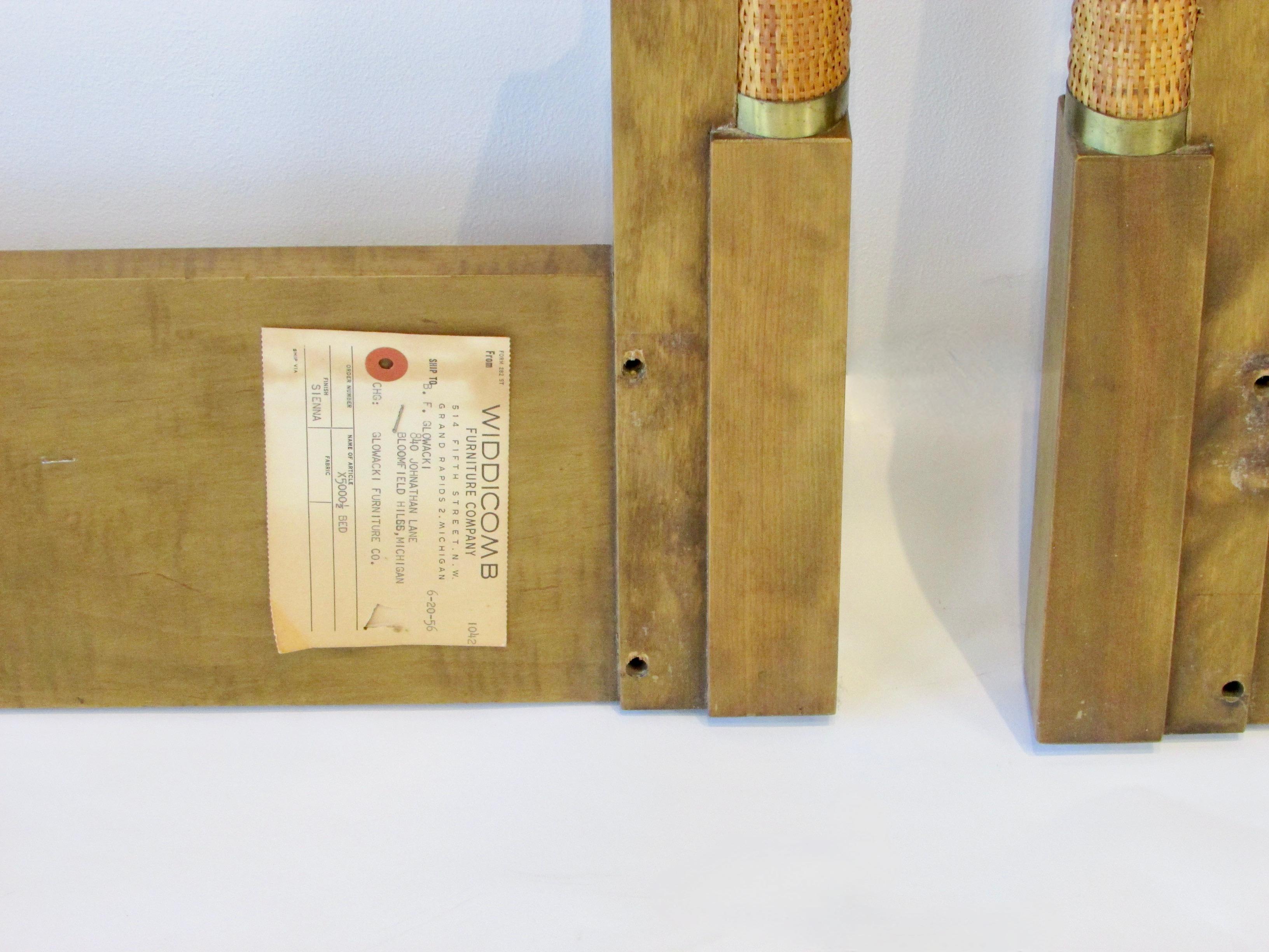 20th Century Pair of Robsjohn Gibbings Widdicomb Walnut Head Boards with Rafia Wrapped Frame For Sale
