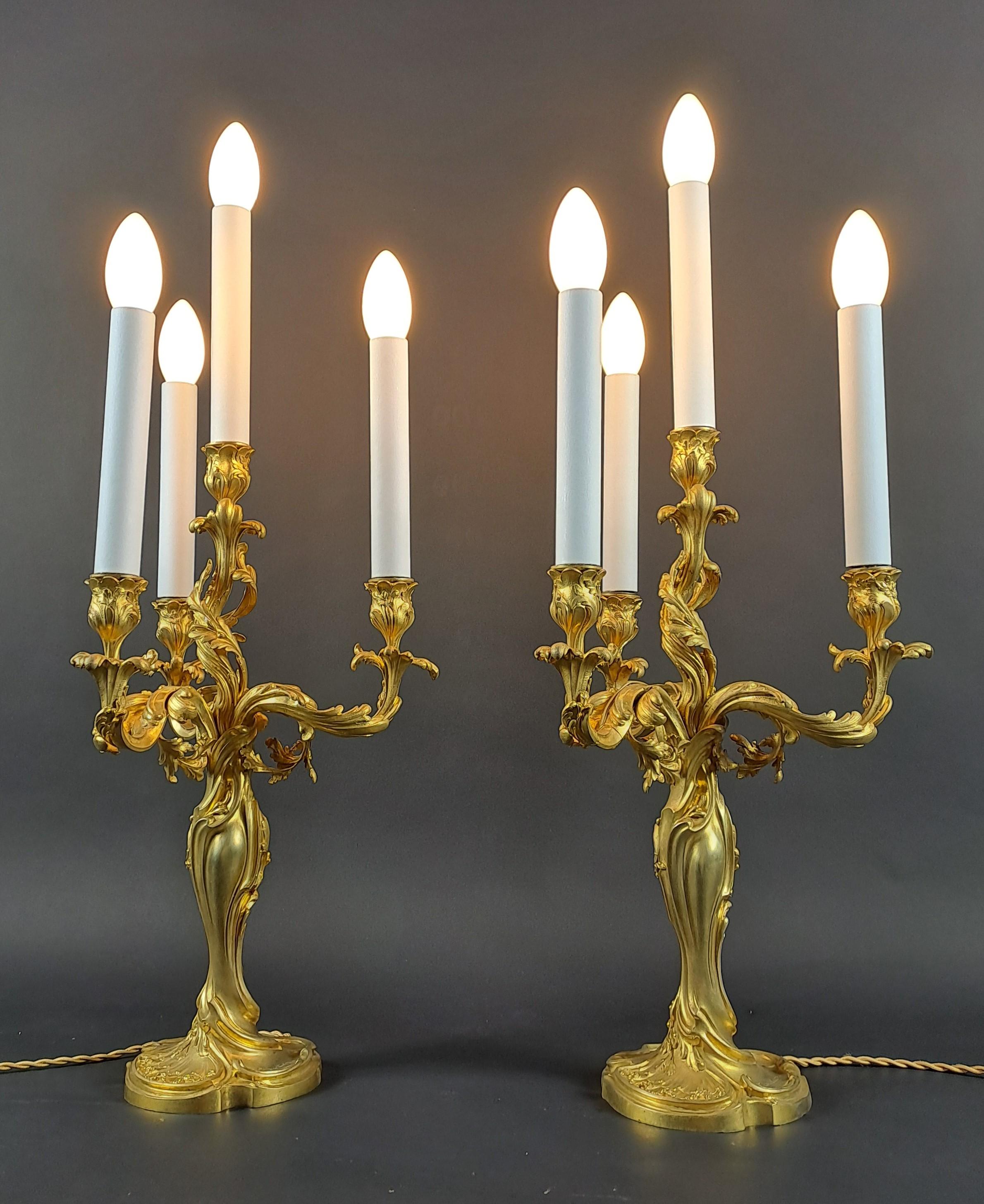 Pair Of Rocaille Candelabras In Gilded Bronze Signed Eugène Lelièvre, Susse im Angebot 5