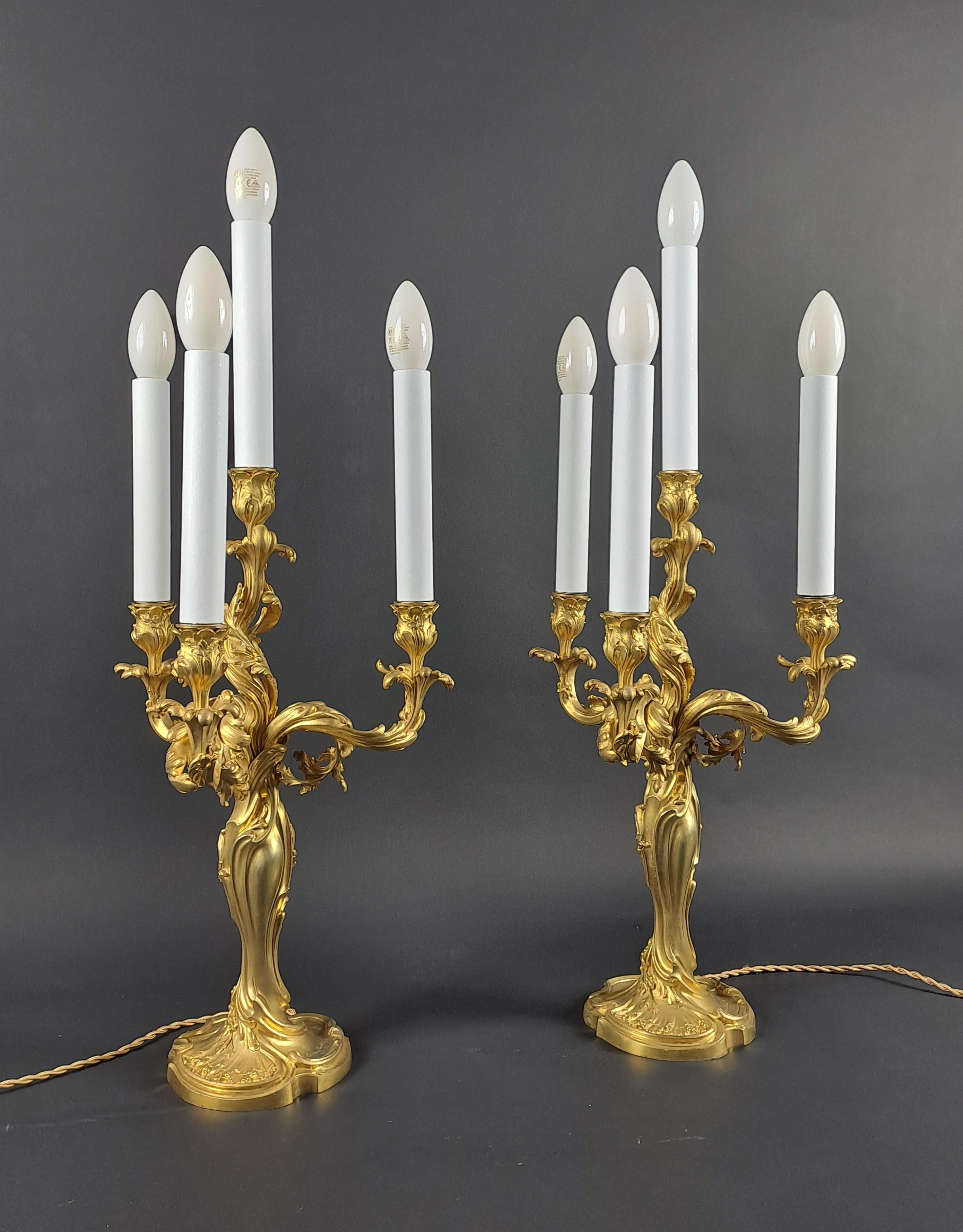 Pair Of Rocaille Candelabras In Gilded Bronze Signed Eugène Lelièvre, Susse (Französisch) im Angebot