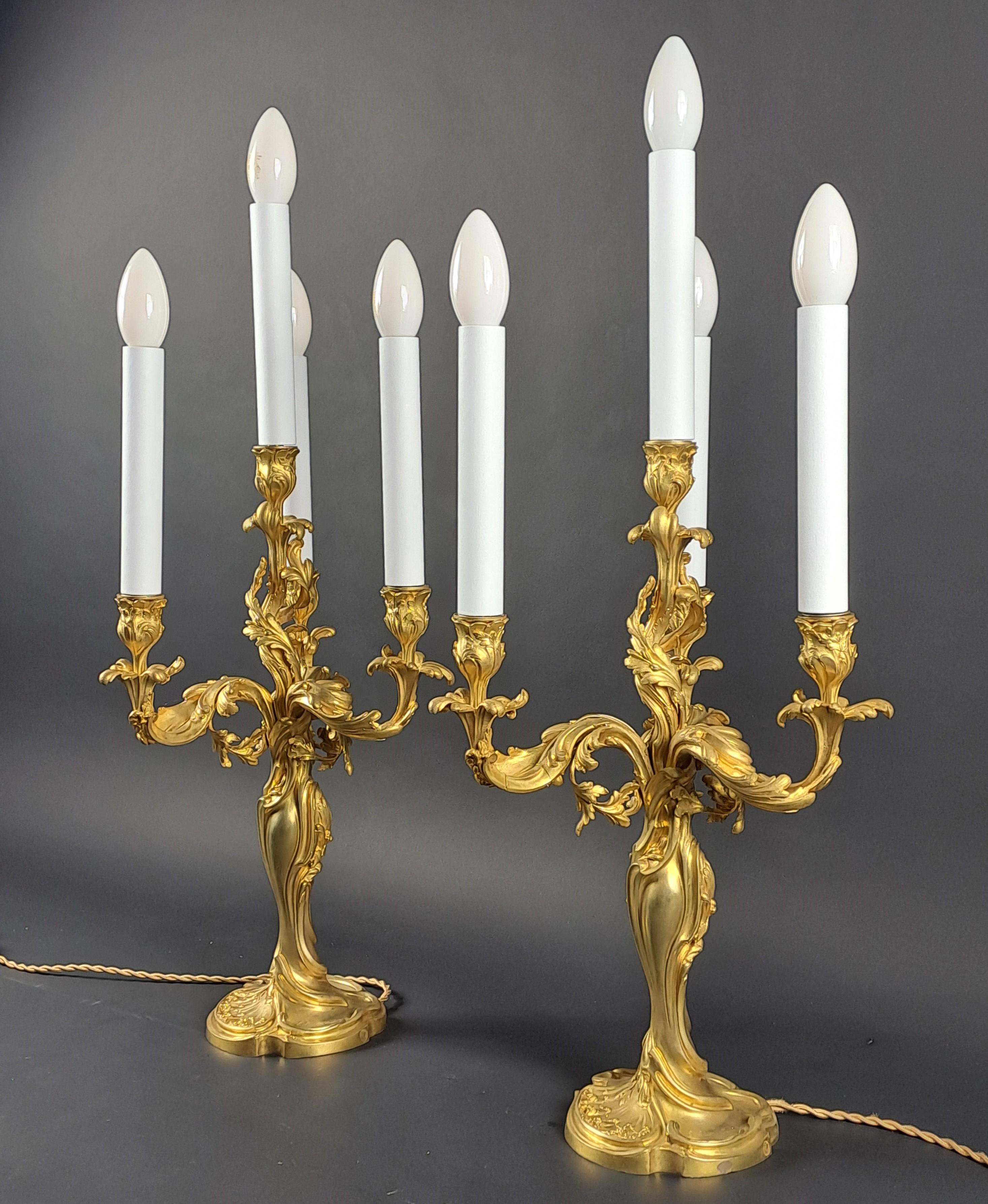 Pair Of Rocaille Candelabras In Gilded Bronze Signed Eugène Lelièvre, Susse im Angebot 1