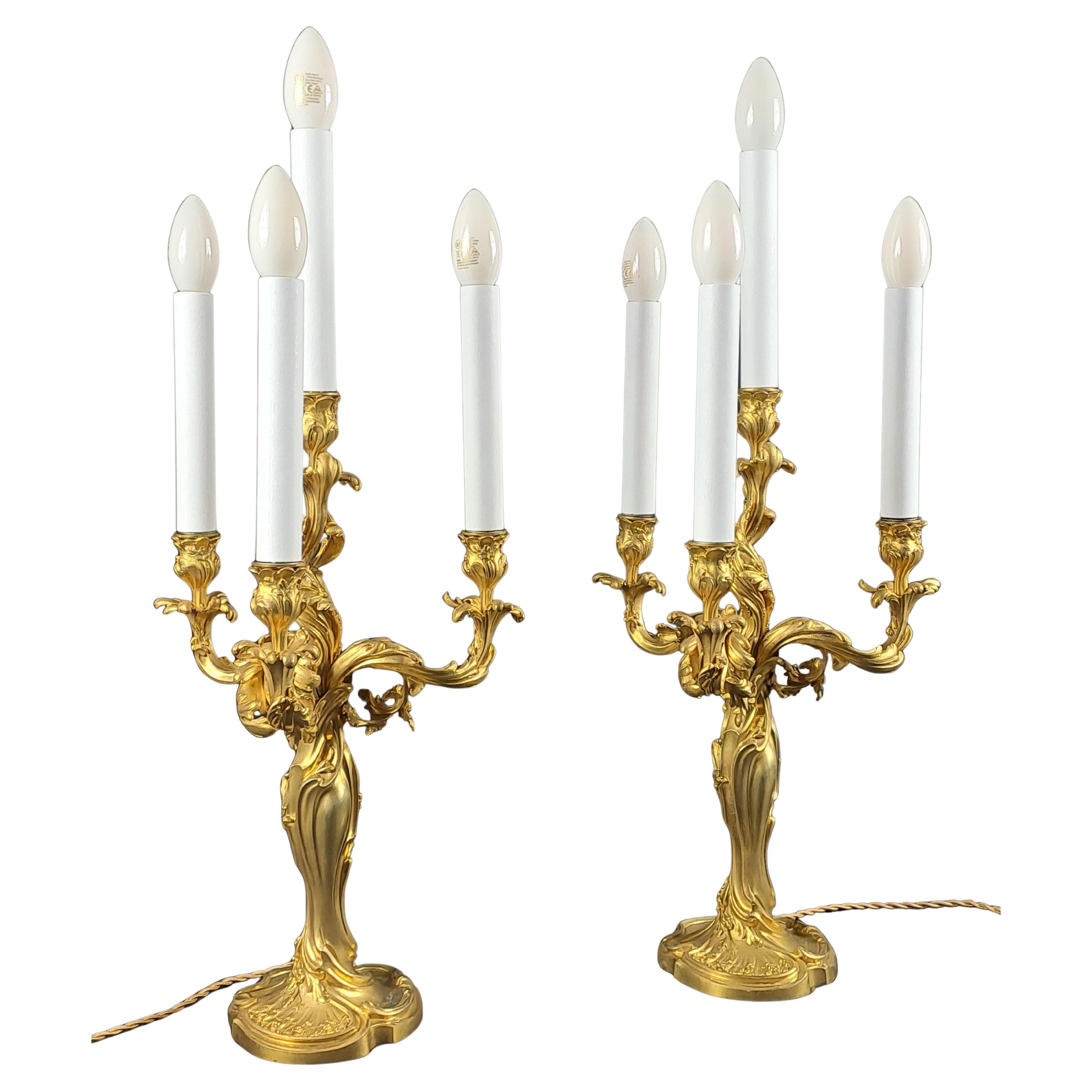 Pair Of Rocaille Candelabras In Gilded Bronze Signed Eugène Lelièvre, Susse im Angebot