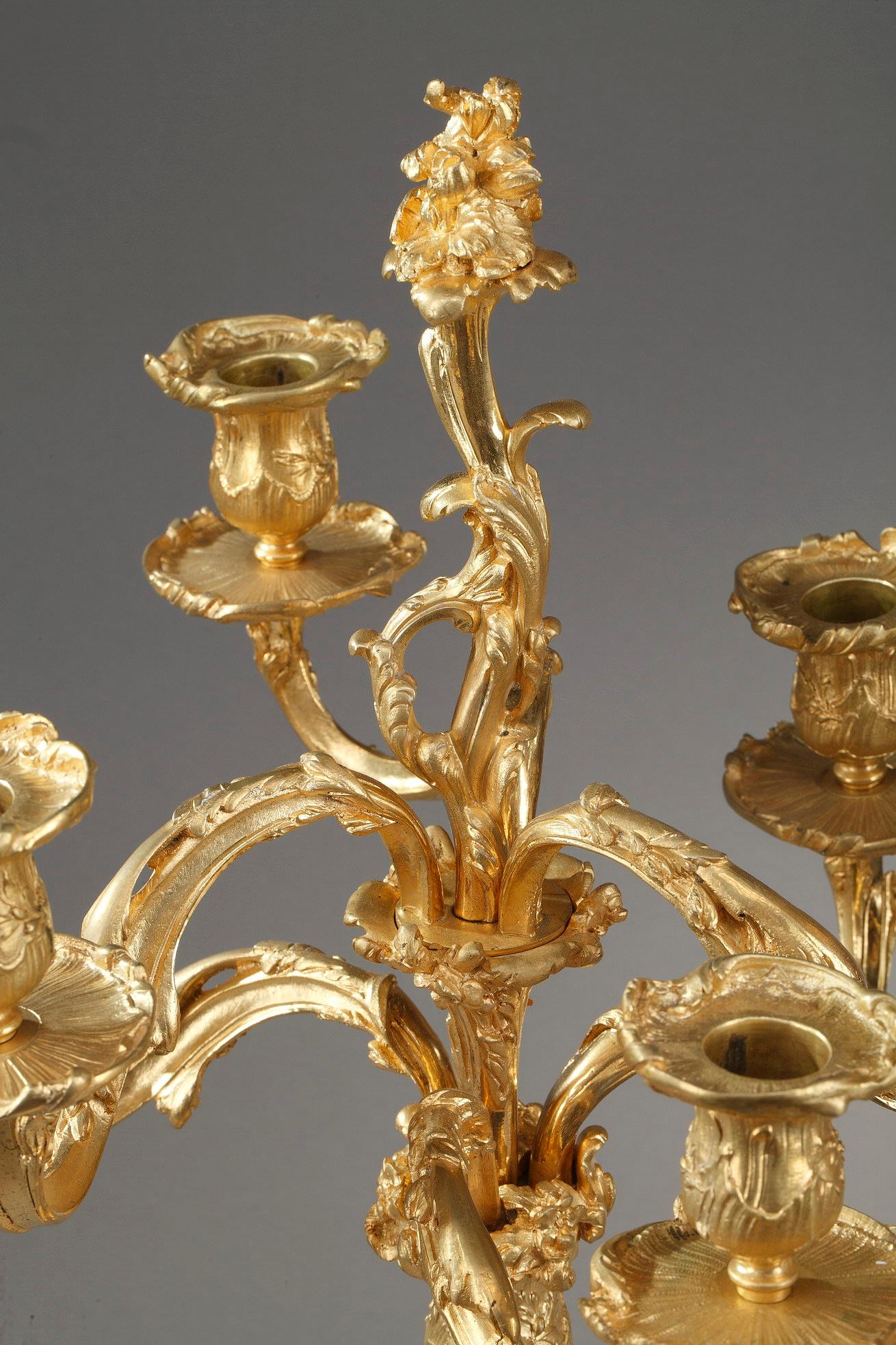 Pair of Rocaille Style Candelabras in Gilt Bronze 4