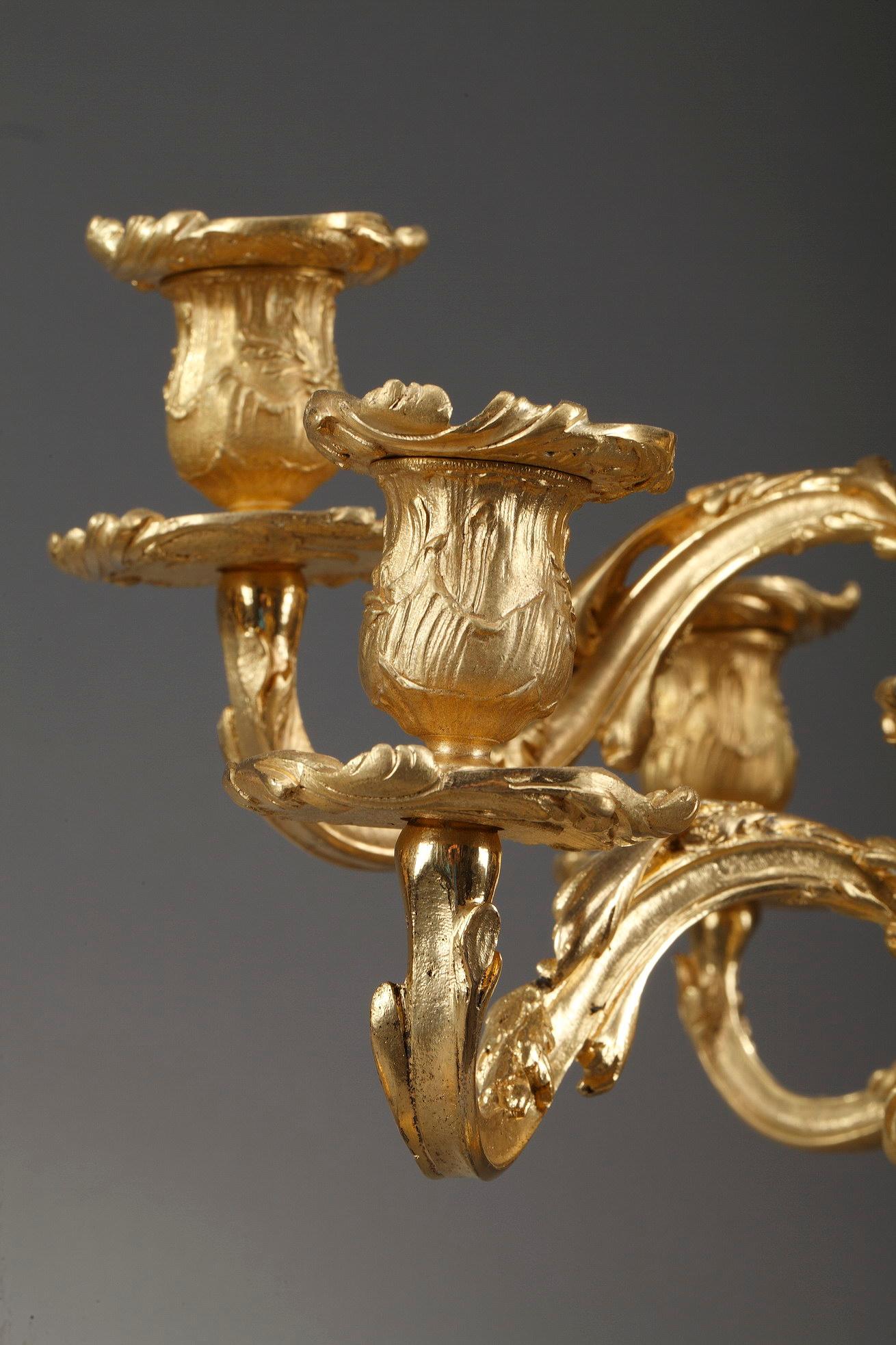 Pair of Rocaille Style Candelabras in Gilt Bronze 6