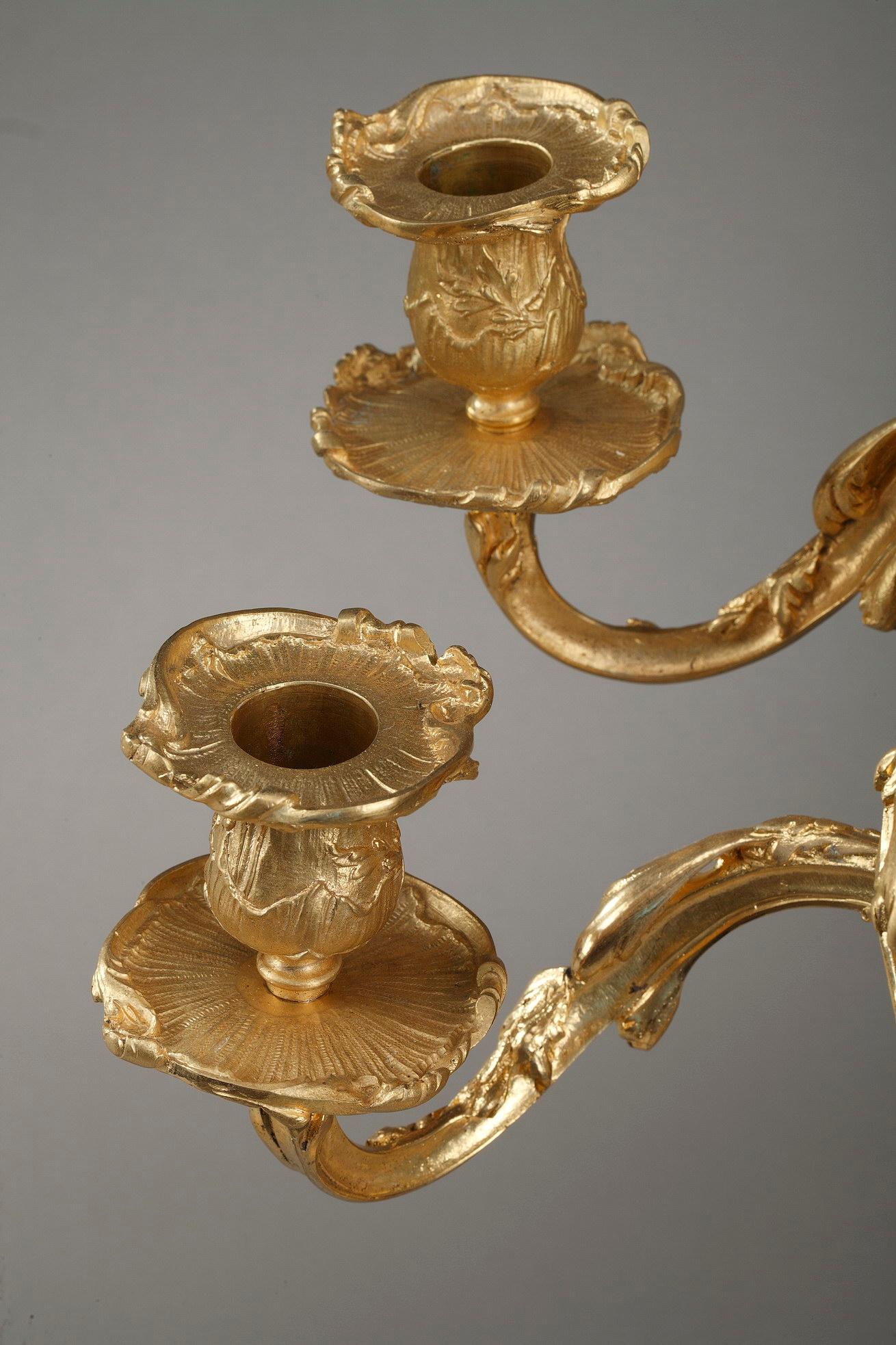 Pair of Rocaille Style Candelabras in Gilt Bronze 7
