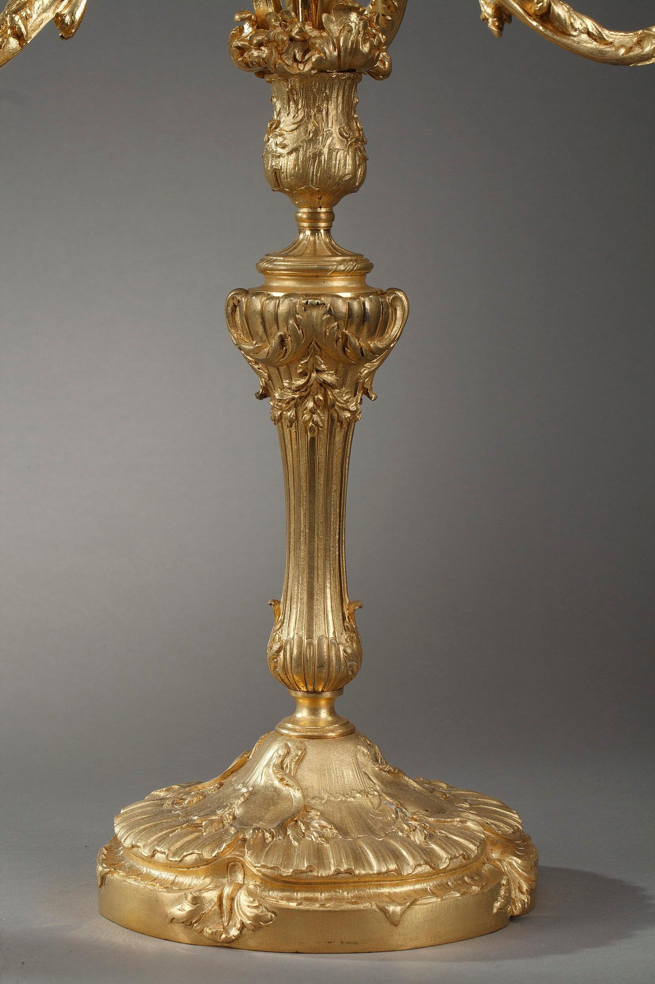 Pair of Rocaille Style Candelabras in Gilt Bronze 9
