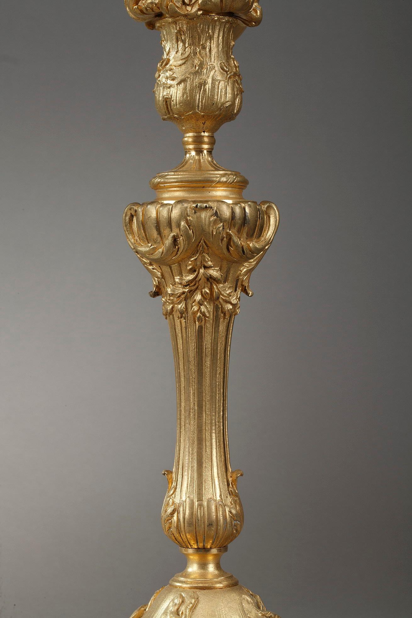 Pair of Rocaille Style Candelabras in Gilt Bronze 10