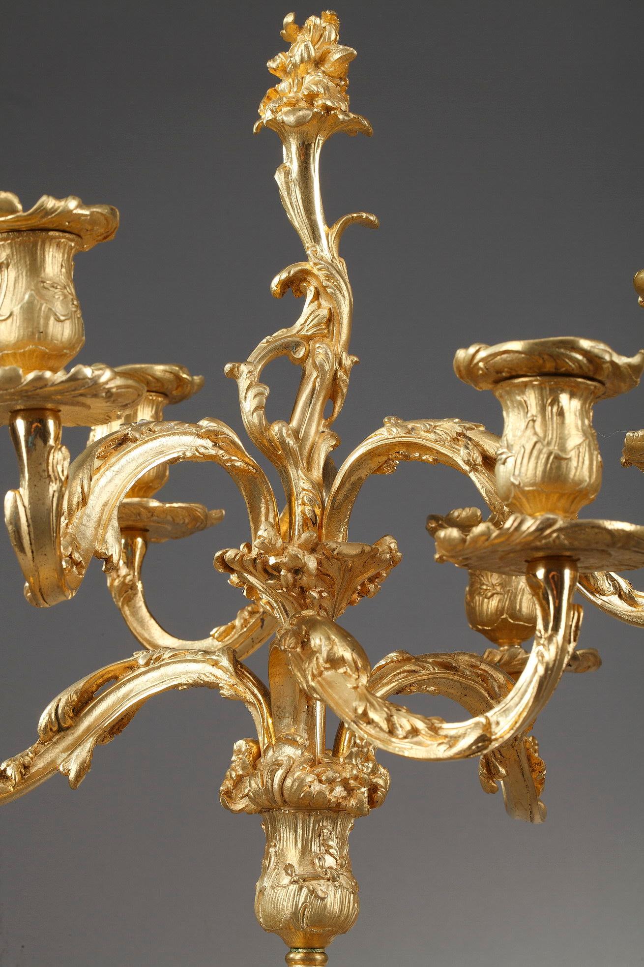 Pair of Rocaille Style Candelabras in Gilt Bronze 2