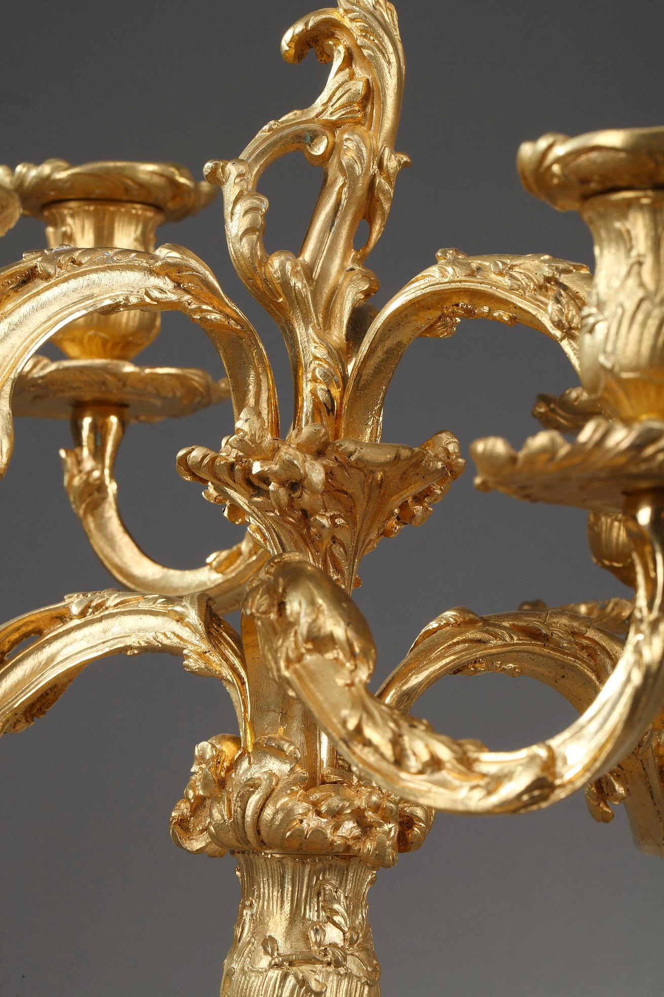 Pair of Rocaille Style Candelabras in Gilt Bronze 3