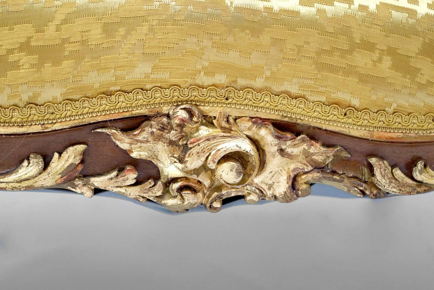 Pair of Rocaille Style Natural Walnut Bergère, Gilt Highlights, circa 1880 6