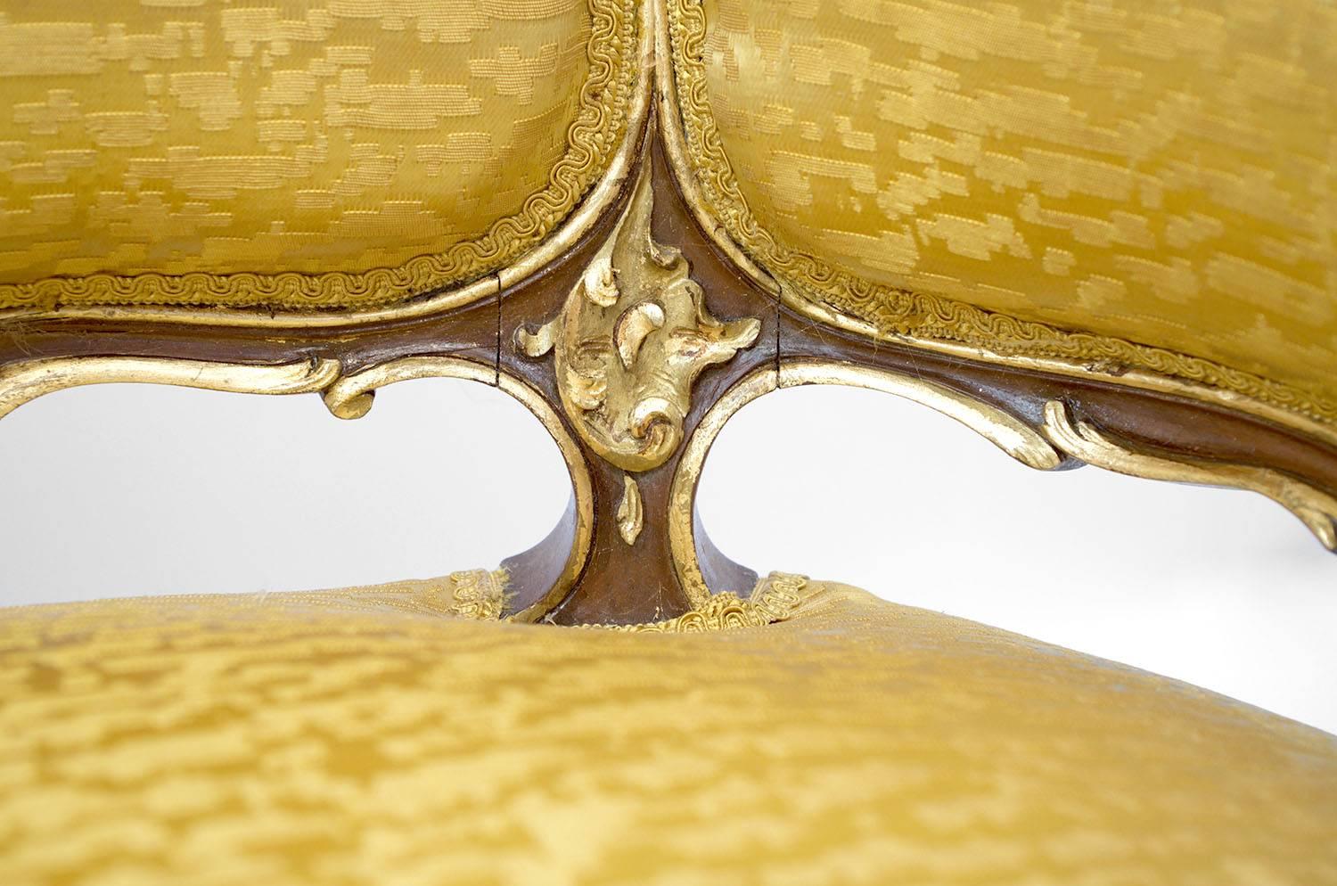 Pair of Rocaille Style Natural Walnut Bergère, Gilt Highlights, circa 1880 In Good Condition In Saint-Ouen, FR