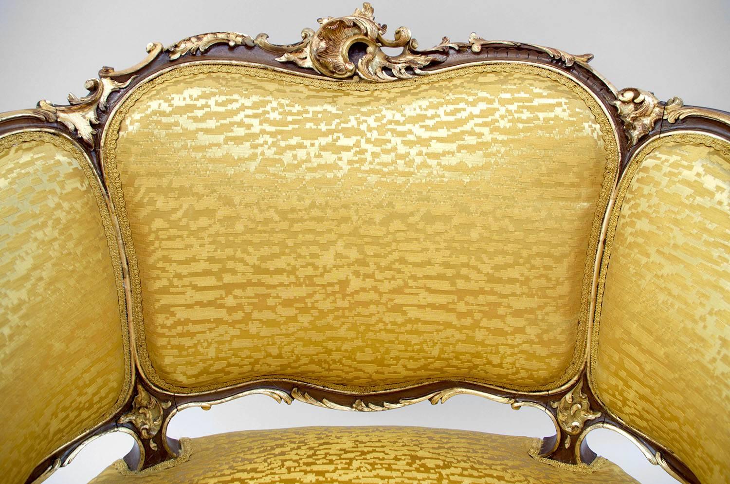 Pair of Rocaille Style Natural Walnut Bergère, Gilt Highlights, circa 1880 1