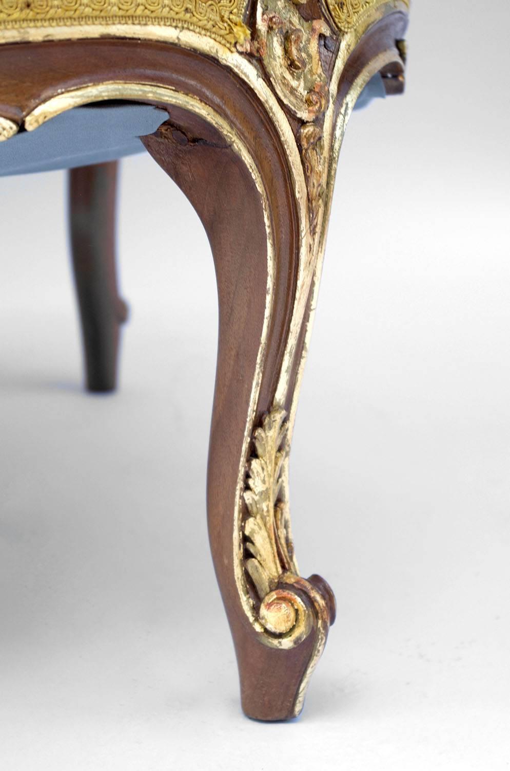 Pair of Rocaille Style Natural Walnut Bergère, Gilt Highlights, circa 1880 3
