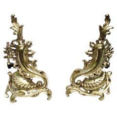 Pair of Roccoco Style Decorative Ormolu Fireplace Chenets Andirons