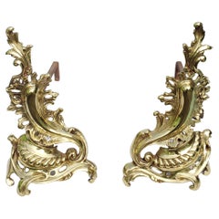 Pair of Roccoco Style Decorative Ormolu Fireplace Chenets Andirons