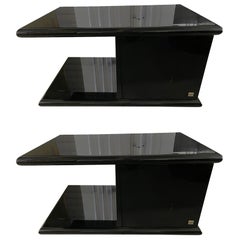 Pair of Roche Bobois Black Lacquer End or Night Tables, Circa 1985