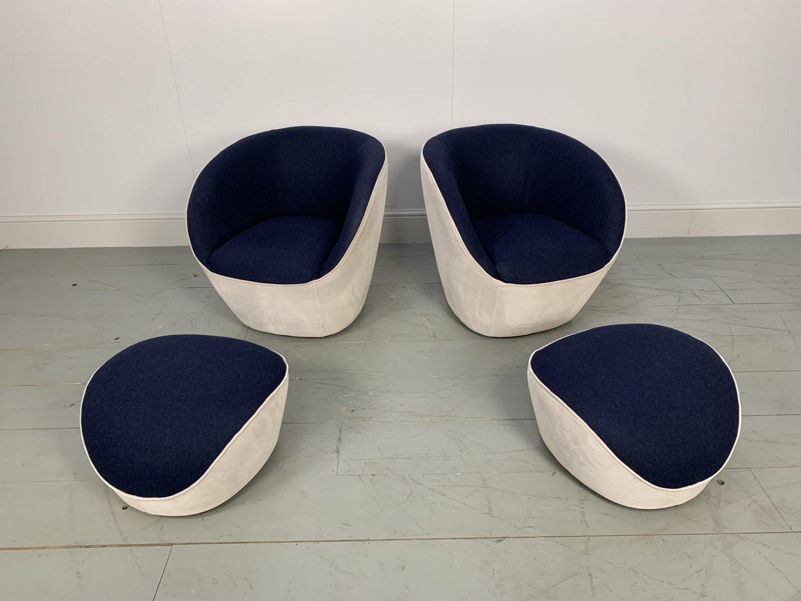 On offer on this occasion is an ultra-rare identical pair of “Edito” armchairs and ottomans from the world renown French furniture house of Roche Bobois.

As you will no doubt be aware by your interest in this Sacha Lakic masterpiece, Roche Bobois