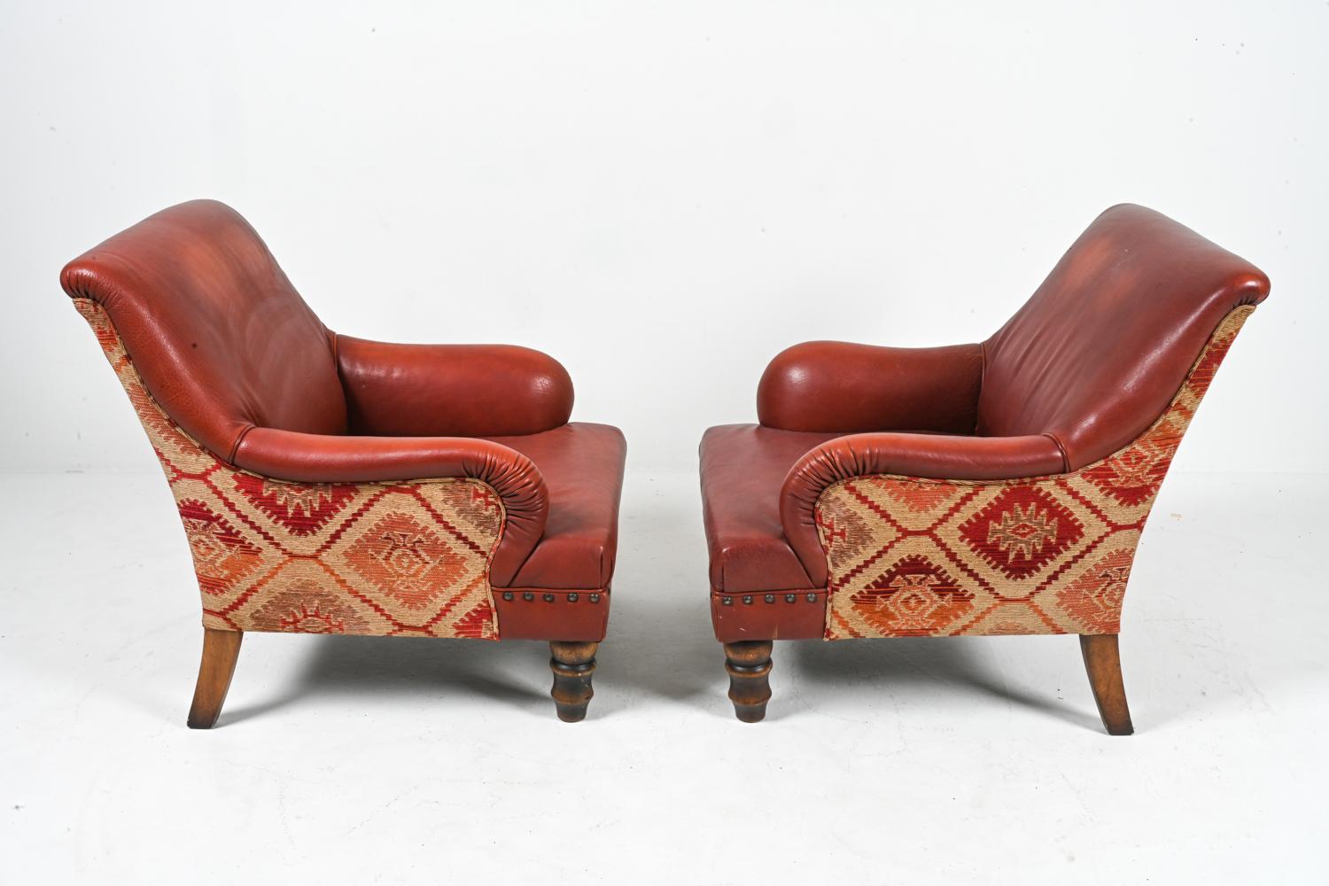 Paar Roche Bobois Leder- und Kelim-Lounge-Stühle im Angebot 6