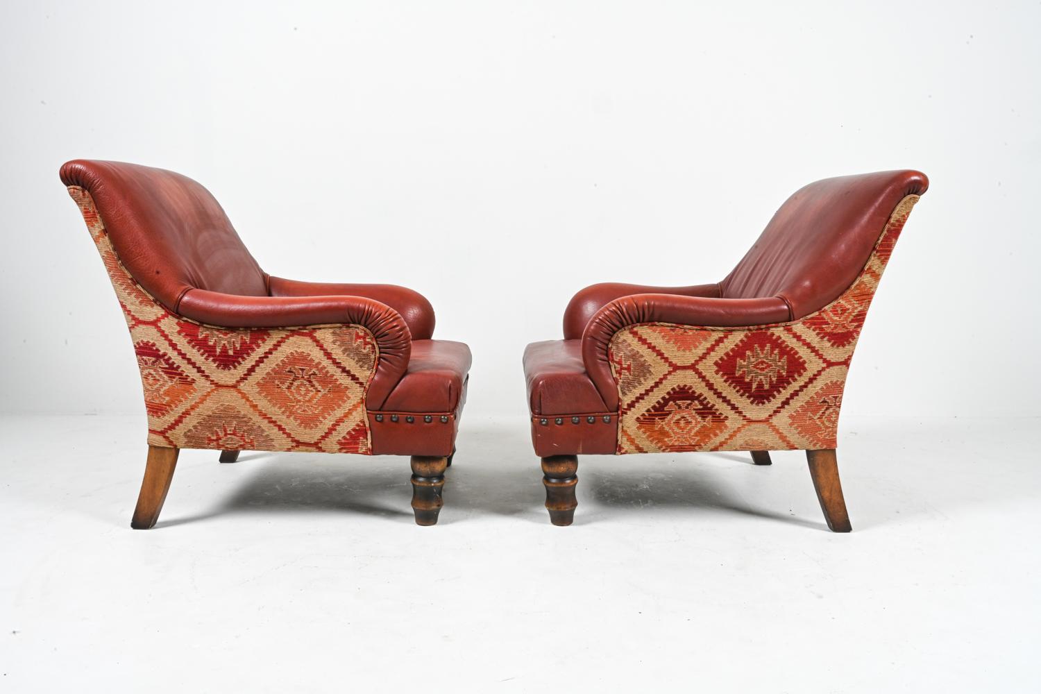 Pair of Roche Bobois Leather & Kilim Lounge Chairs For Sale 7
